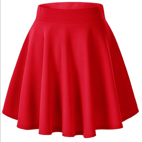 Red stretchy flared textured mini skater skirt - Picture 1 of 2